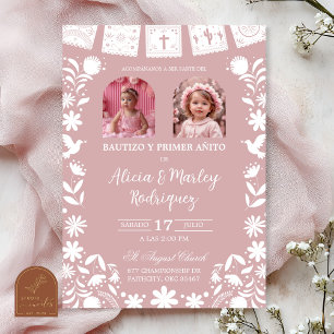 Photo Blush Pink Cielito Lindo Girl Twins Baptism Invitation