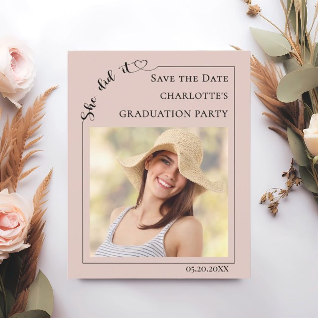 Photo Blush Pink Graduation Party Save the Date Flyer (Creator Uploaded)