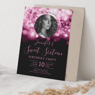 PHOTO Blush Pink Hollywood Lights Sweet 16 Party Invitation