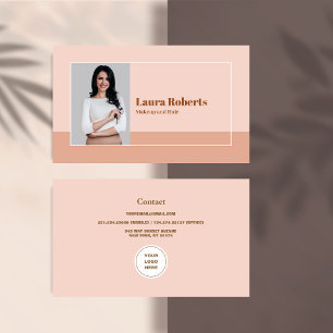 Photo Blush Pink Minimalistic Retro Business Card