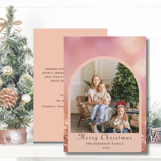 Photo Blush Pink Modern Merry Christmas Holiday Card (Creator Uploaded)