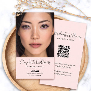 Photo Blush Pink Script Social Icon QR Code Makeup Business Card