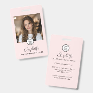 Photo Blush Pink Script Your Logo Here Makeup ID Badge