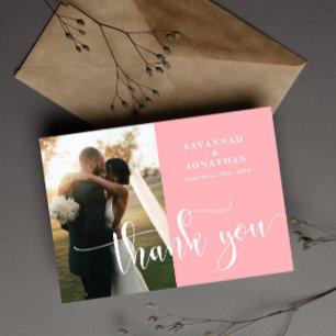 Photo Blush Pink Wedding Thank You Card