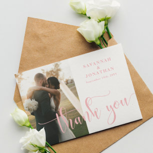 Photo Blush Pink Wedding  Thank You Card