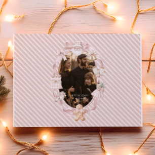 Photo Blush Ribbon Tree Christmas Holiday Card