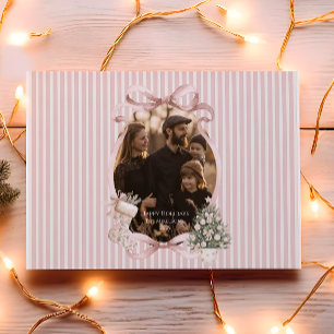 Photo Blush Ribbon Tree Christmas Holiday Card