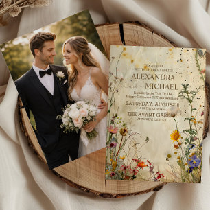 Photo Boho Fall Wildflower Wedding Invitation