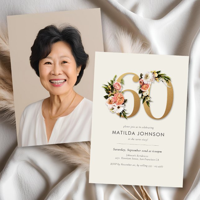 Photo Boho Floral 60th Birthday Invitation (Photo Boho Floral 60th Birthday Invitation)