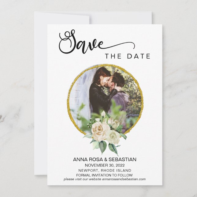 *~* PHOTO Boho Floral Roses Wedding Save The Date (Front)
