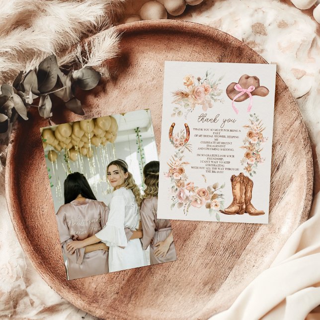 Photo Boho Floral Western Bridal Shower Thank You Card (Creator Uploaded)