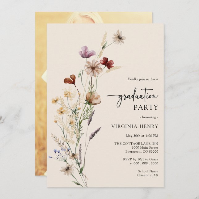 Photo Boho Graduation Invitation (Front/Back)