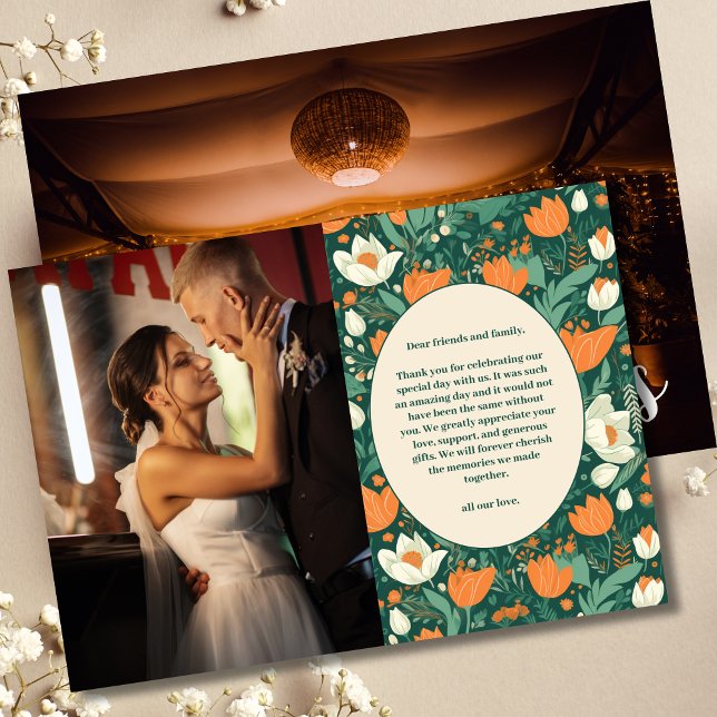 Photo Boho Retro Floral Wedding  Thank You Card (Creator Uploaded)