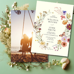Photo Boho Wildflower Wedding Invitation