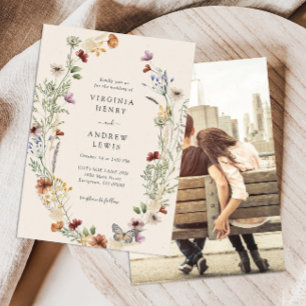 Photo Boho Wildflower Wedding Invitation