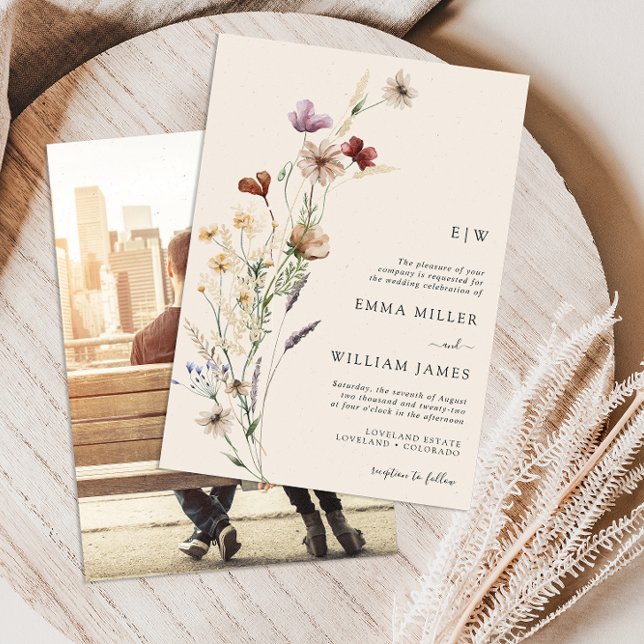 Photo Boho Wildflowers Wedding Invitation (Tan Boho Wildflower Wedding Invitation and Gifts Collection by Painted Paperie
)