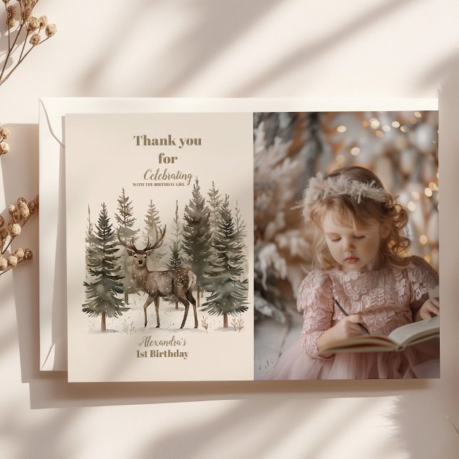 Photo Boho Winter Onederland Birthday Thank You Card (Creator Uploaded)