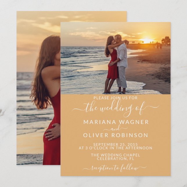 Photo Boho Yellow Wedding Invitation (Front/Back)