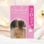 Photo bold 2025 arch hot retro pink graduation invitation<br><div class="desc">Cheers to the class of 2025!  Get your groove on with our retro-inspired graduation invitations! Featuring a bold arch design and retro hot pink tones,  with retro blush pastel pink and hot pink,  these invites are perfect for any boho-chic graduations,  Featuring 2 photos.</div>