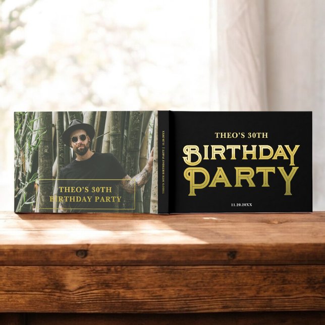 Photo Bold Retro Black Birthday Guest Book (Creator Uploaded)