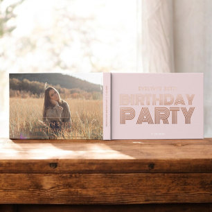 Photo Bold Retro Pink Birthday Guest Book