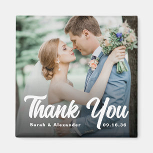 Photo Bold Script White Thank You Wedding Magnet