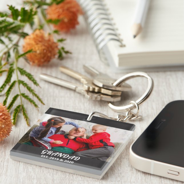 Photo Bold Typography Grandad Established Key Ring (Front Right)