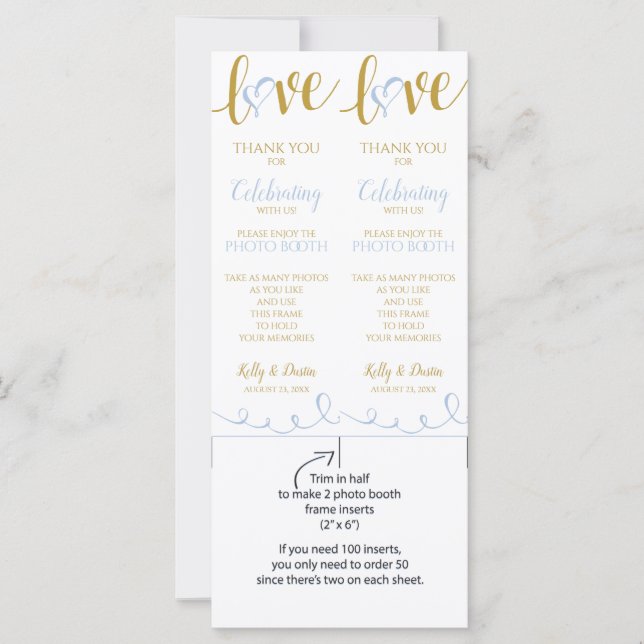 Photo Booth Cards | Love Script -Light Blue & Gold (Front)