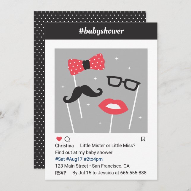 Photo Booth Gender Reveal Baby Shower Invitations (Front/Back)