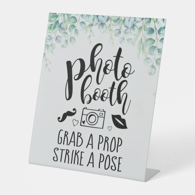 Photo Booth Grab a Prop Custom Eucalyptus Wedding Pedestal Sign (Front)