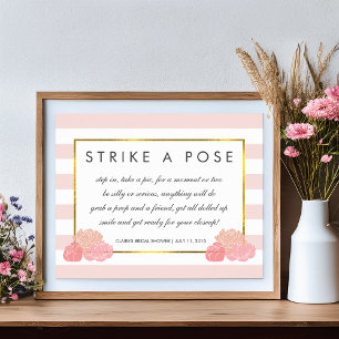 Photo Booth Poster Sign   Navy Stripe & Pink Peony
