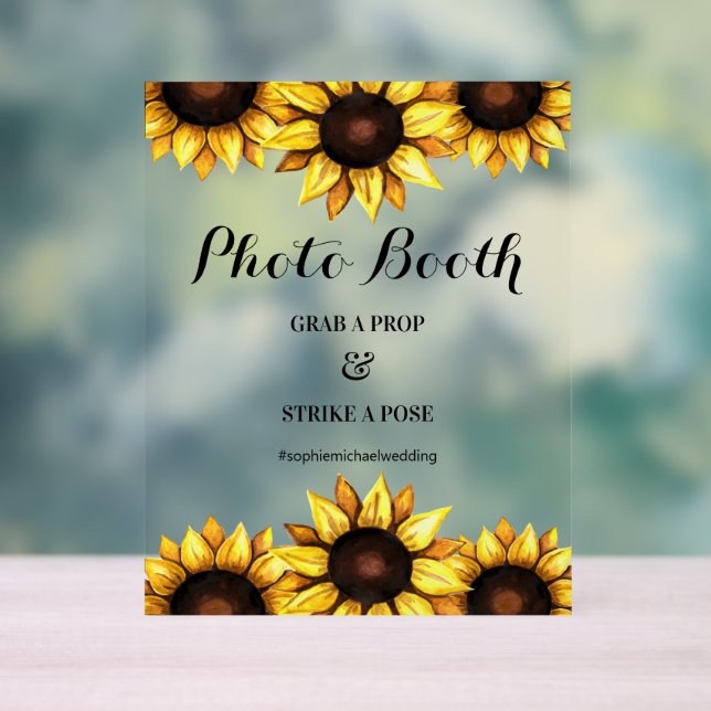 Photo Booth Sunflower Wedding Floral Pedestal Sign (Neutral)