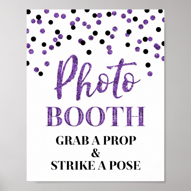 Photo Booth Wedding Sign Black Purple Confetti (Front)
