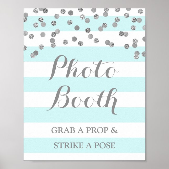 Photo Booth Wedding Sign Blue Silver Confetti (Front)