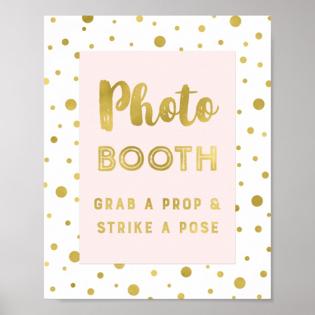 Photo Booth Wedding Sign Blush Gold Confetti (Front)