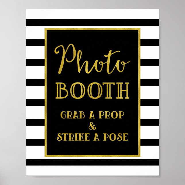 Photo Booth Wedding Sign Gold Black Stripes (Front)