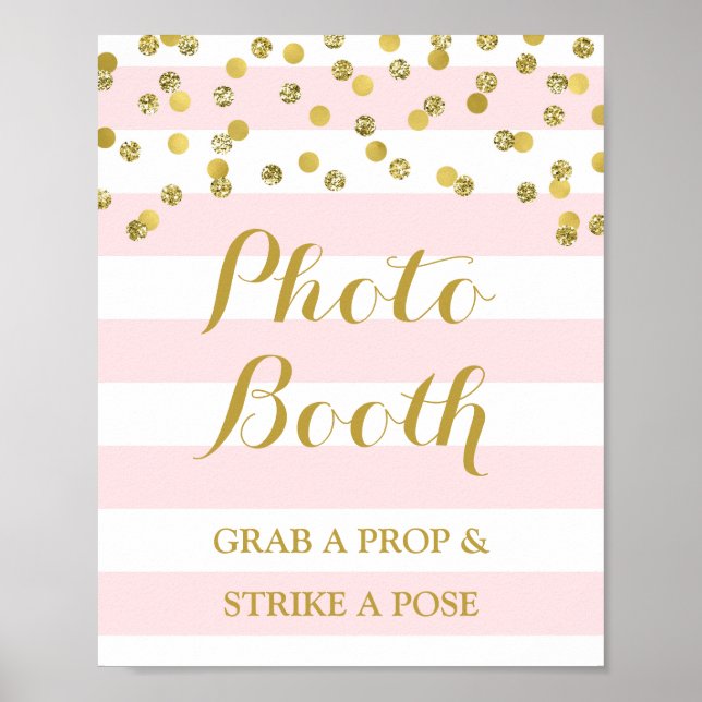Photo Booth Wedding Sign Pink Stripe Gold Confetti (Front)