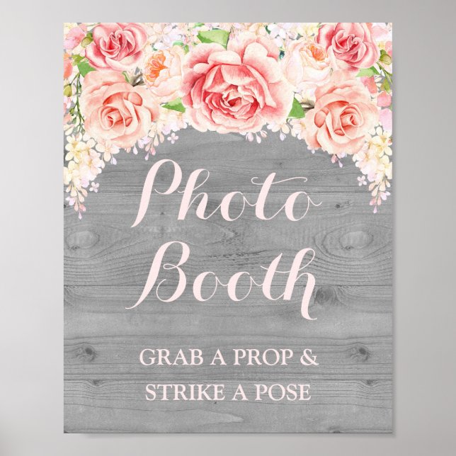 Photo Booth Wedding Sign Pink Watercolor Wood (Front)
