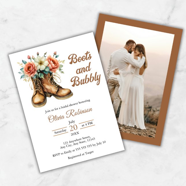Photo Boots and Bubbly Western Bridal Shower Invitation (Photo Rustic Boots and Bubbly Western Bridal Shower Invitation   )