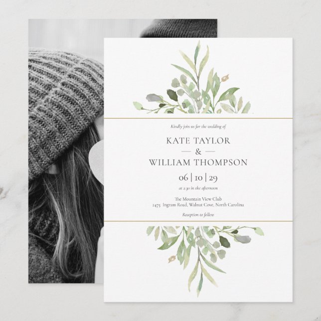 Photo Botanical Eucalyptus Greenery Wedding Invitation (Front/Back)