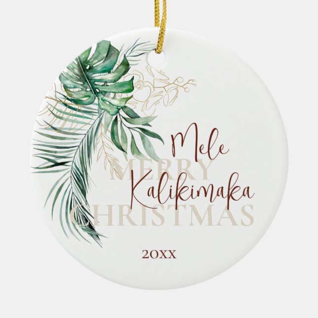 PHOTO Botanical Tropical Mele Kalikimaka  Ceramic Tree Decoration (Front)