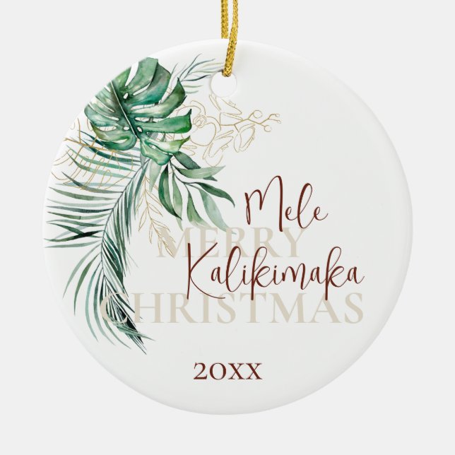 PHOTO Botanical Tropical Mele Kalikimaka  Ceramic Tree Decoration (Front)