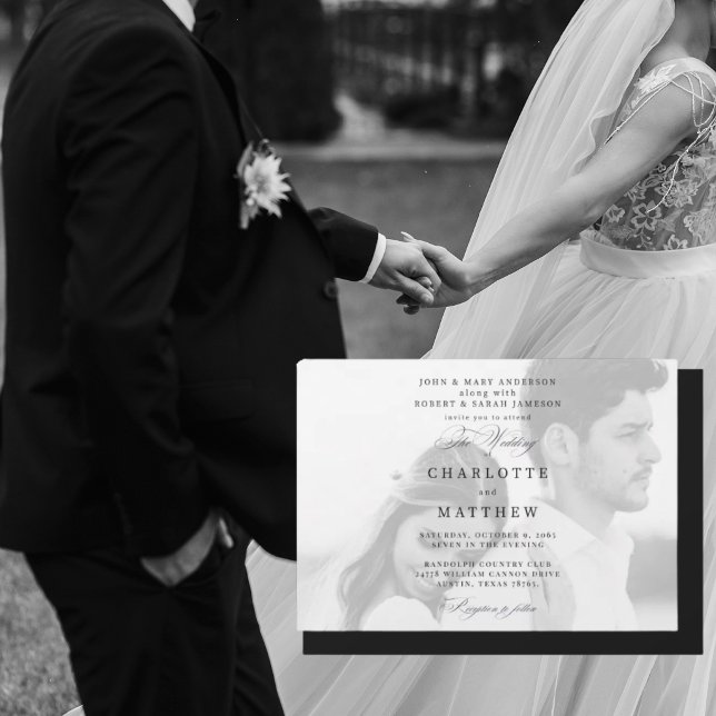Photo Both Parents Black & White Wedding Invitation (Creator Uploaded)