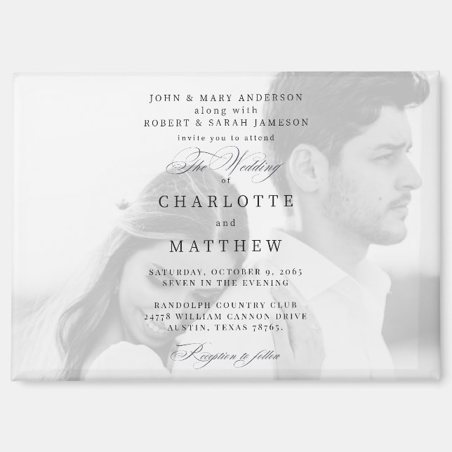 Photo Both Parents Black & White Wedding Magnet (Front)