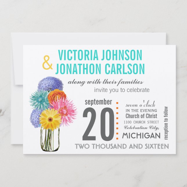 Photo Bouquet in a Mason Jar Wedding Invitations (Front)