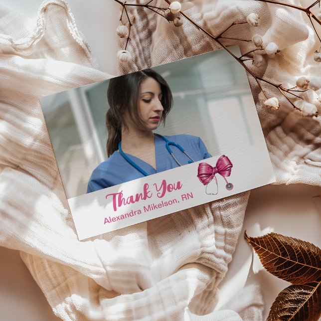 Photo Bow Stethoscope Nursing School Graduate  Thank You Card (Creator Uploaded)