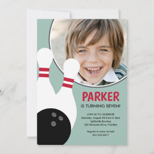 Photo Boy Bowling Birthday Party Invitation