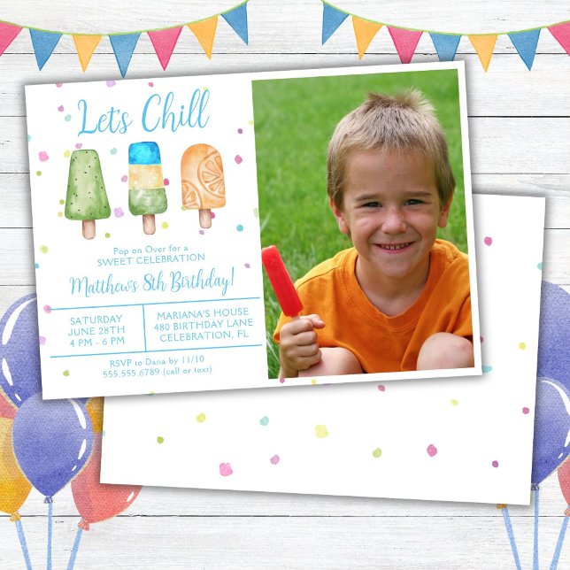 Photo Boy Summer Let's Chill Popsicle Birthday Invitation (Creator Uploaded)