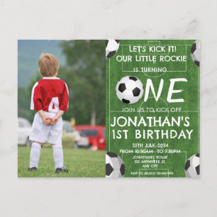 Photo Boys Cute Soccer Sports Kids 1st Birthday Postcard