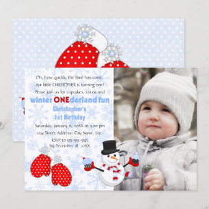 Photo Boy's Winter ONEderland Birthday Party Invitation